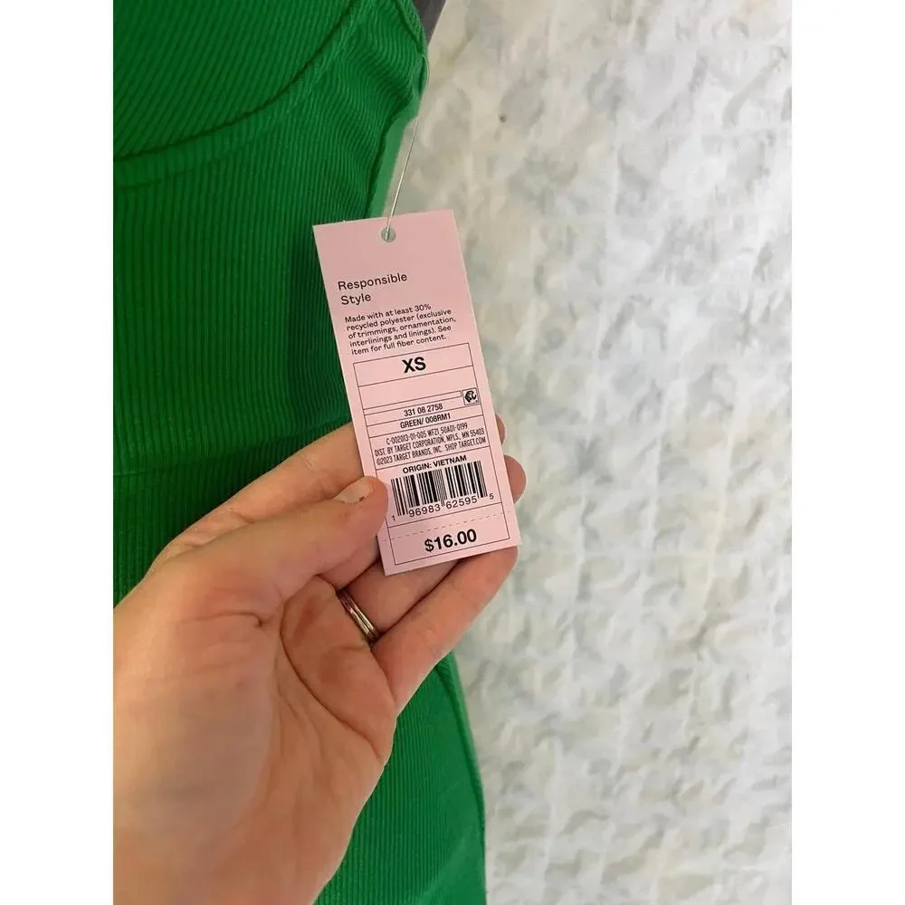 NWT Wild Fable Green Ribbed Sleeveless Vneck Bodycon‎ Dress Extra Small - Picture 4 of 9